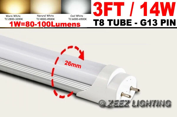 4X T8 3FT 14W Cool White LED Tube Light Bulb 3 Feet Replacement Fluorescent Lamp - Image 2 of 4