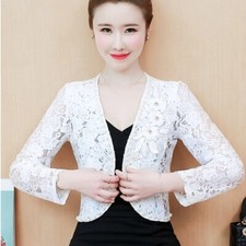 Women Lace Caplet Coat Jacket Shrug Bolro Ruffles Beaded Embroidery Cardigan