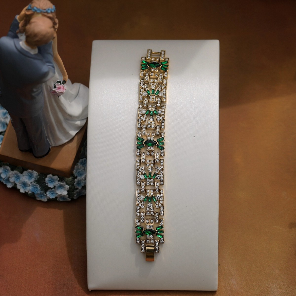 Bracelet Art Déco Argenté Avec Strass Vert - Style Vintage Great Gatsby - Mariage - Neuf Sans Emballage