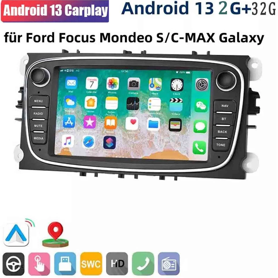 Für Ford Focus Mondeo Mk4 S/C-Max Galaxy Autoradio Android 13 GPS Navi 2+32G DE - Bild 2 von 4