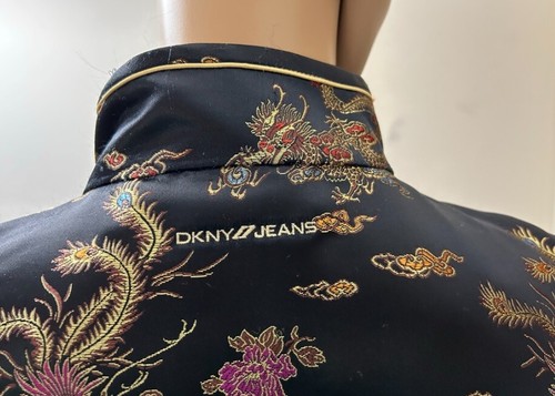 DKNY Vintage EUC Women's Sz. 12 Asian Black Satin Vest w/Gold & Red Embroidery - Afbeelding 7 van 12
