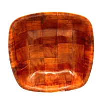 Parquet Formosa Salad Serving Bowl Wooden Woven Square 9.75" Brown Wood