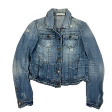 Pistola Distressed Denim Blue Jean Jacket Button Front Size S Small 100% Cotton