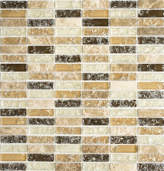 Mosaikfliese Beige Glasmosaik Naturstein Wand KüChe Bad Wc WB87-S1253 |1 Matte-image
