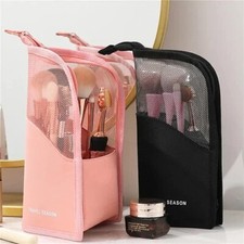 Pink and Black Women's Cosmetic Brush Makeup Bag