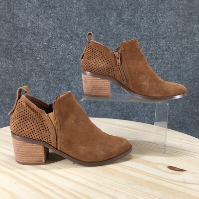 Steve Madden Boots Womens 6 Ruebey Ankle Bootie Brown Cow Suede Cut-Out Block