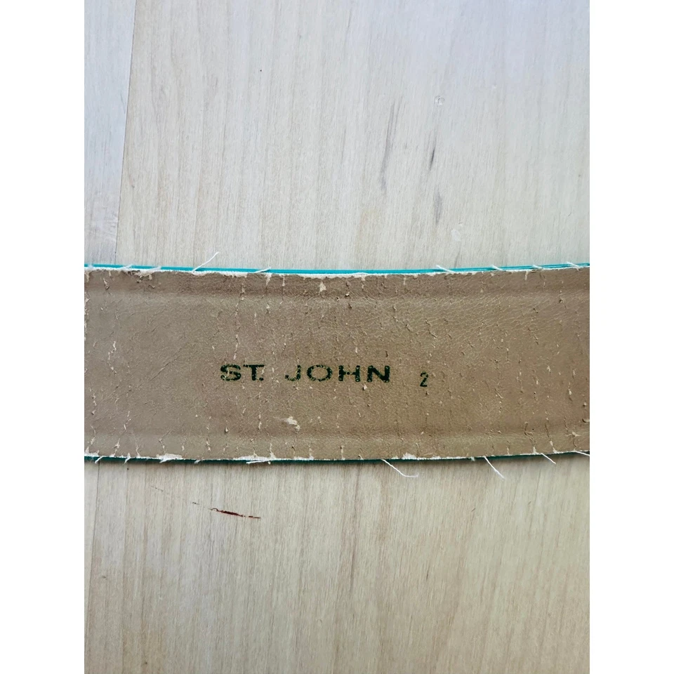 Cinturón St John Años 90 Cuero/Esmalte Talla 2/26 W Oro Turquesa Gran Declaración Foto 4 de 4