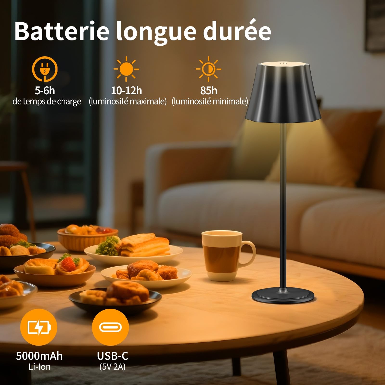 Lampe de table sans fil design en aluminium brossé avec LED à intensité variable - 4