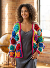 Handmade 3D Rose Crochet Cardigan | Colorful ...