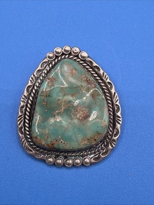 Vintage Navajo Sterling Silver Turquoise Pendant NE Makers Mark 30.4g 2  Large