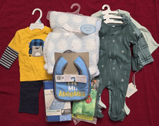 Assorted Lot Baby Boy Blanket Bips Bodysuits Pants Shirt Swaddle 0-6 Months