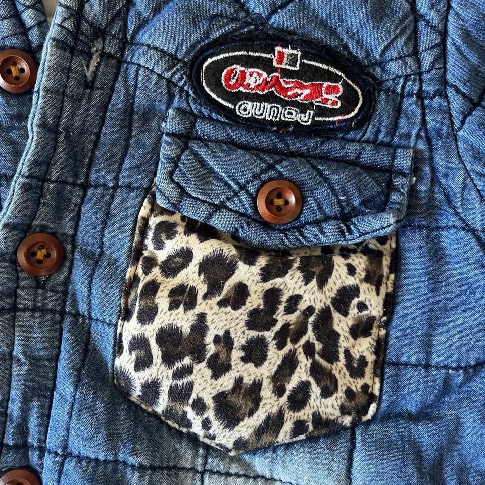Cheetah Denim Jacket Quilted Sherpa Lined KPOP Kids Youth Size 5 - Image 2 of 4