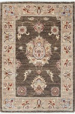 2x3 ft Brown Handknotted Accent Rug. Handmade Wool Rug for Bedroom and Entryway