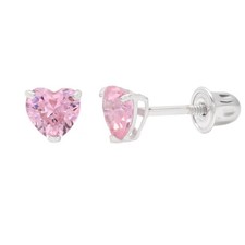 Pink Heart Baby Earrings Solid 14k Gold Screw Protective Backs 4mm 