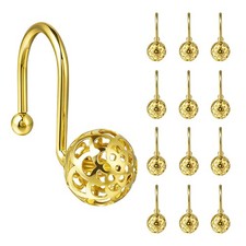 12 PCS Gold Hollow Ball Shower Curtain Hooks Metal Decorative Hangers