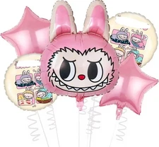 MONSTER PLUSHY PARTY BIRTHDAY DECORATION BALLOONS FOIL MYLAR 5 PC- Pink