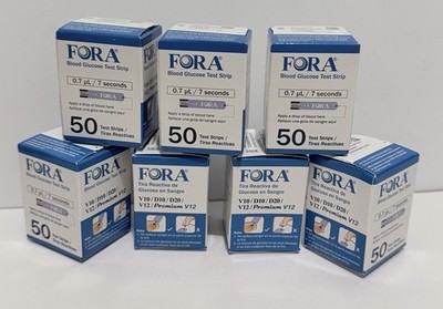 7 FORA Blood Glucose Test Strips V10 D10 D20 Premium V12 50 Count Exp. 9/2025