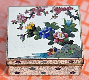 Antique Japanese Silver Wire Cloisonne / Enamel Box Signed INABA -  Flowers
