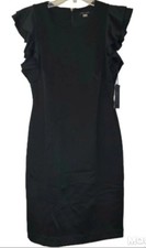 Tommy Hilfiger Little Black Dress Sz 8 Ruffled Cap Sleeve Demure Modest NWT 
