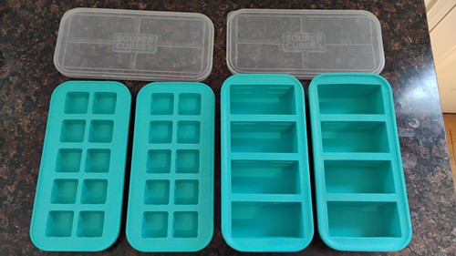 Souper Cubes Aqua Freezer Trays 4-Pack 1 Cup & 2 Tbsp Silicone Molds w/Lids