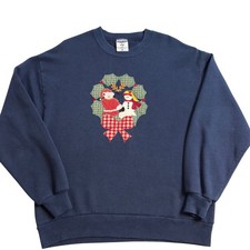 Vintage Jerzees Christmas Wreath Applique Sweatshirt Large Santa Snowman
