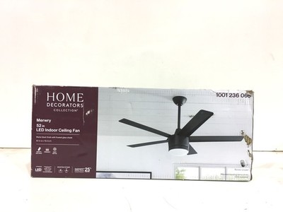 Home Decorators Merwry 52 in. LED Indoor Matte Black Ceiling Fan New