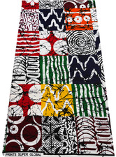African Wax Print, 100 Cotton, Sell by 6 Yards-Green Red Orange White Black