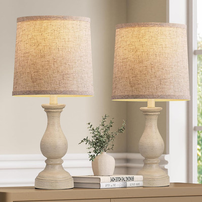 Farmhouse Table Lamps Set of 2 - Rustic Bedroom Lamps for Living Room, 22'' Boho 