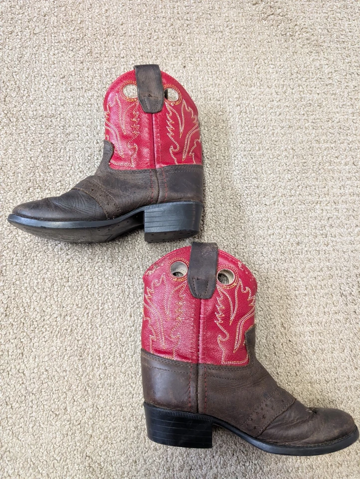 Botas de Tacón Vaquero Old West Niño Pequeño Rojo Marrón Cuero 3254 Talla 7 Unisex Western Foto 3 de 4