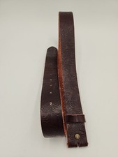 Vintage Embossed Full Grain Leather Belt Brown Tooled Floral Size 38 NO Buckle
