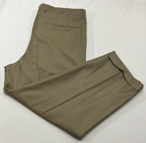 Santorelli Luxury Serge Wool Trousers Men's 42x29 Cuffed Beige Flat Front Pants