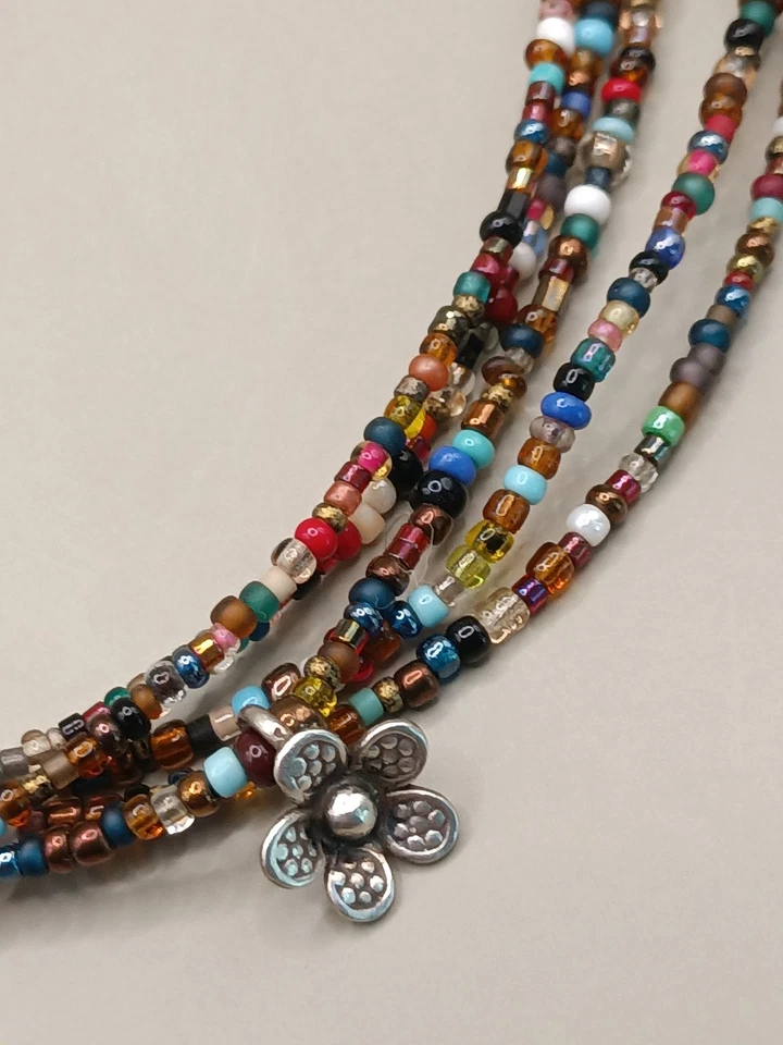 Peyote Bird 925 Sterling Silver Flower Multi Strand Gemstone Necklace 18" - Image 3 of 4