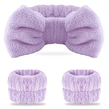 Spa headband, Wristbands, Headband for Washing Face, 2pcs Wristlets for Purple