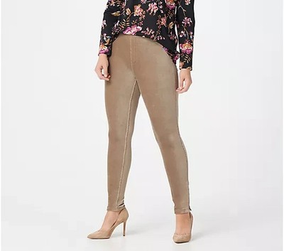 Susan Graver Knit Cordry Strght Leg Pull-On Pants-Mushroom-Petite Medium-A297162