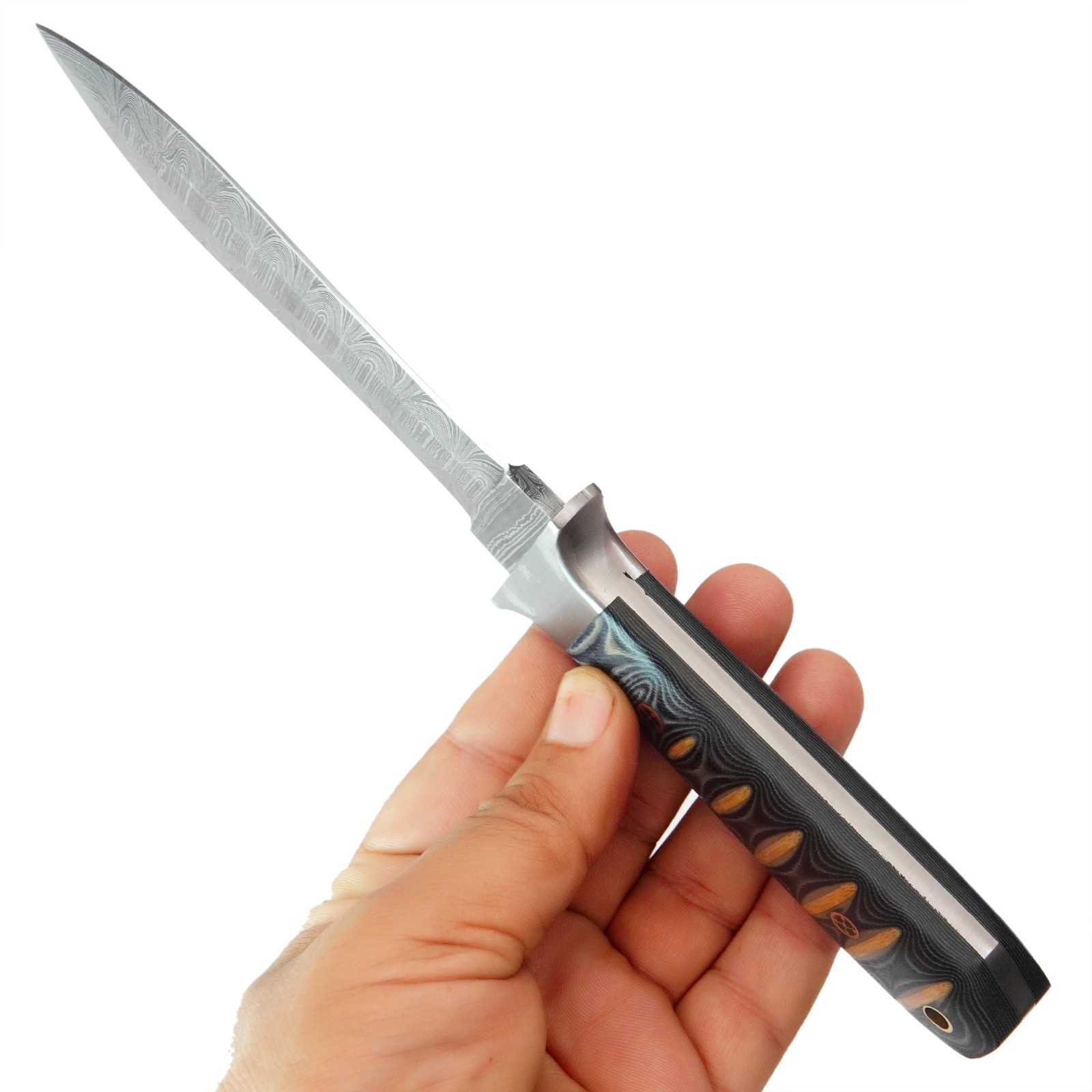 CUSTOM HANDMADE DAMASCUS DAGGER WITH MICARTA HANDLE & PREMIMUM LEATHER SHEATH 47