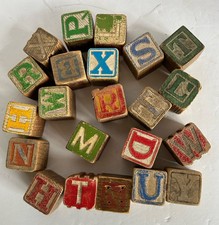 Vtg Wooden 1.25  Toy Blocks Rustic Well Worn Lot of 22