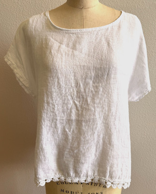Francesca Bettini 100% Linen Shirt Top Sz Large Lace Made in Italy GUC