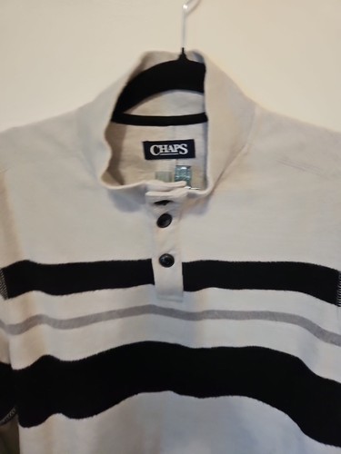 Chaps Sweatshirt Men's Medium Retro Stripe Stand Collar Button Casual Fleece - Picture 2 of 3