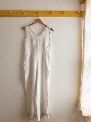 Moon Star cream white 100% Linen leg jumpsuit romper tassels crochet LA made S