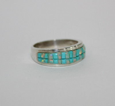 Silver Cloud Jewelry Navajo Sterling Silver Turquoise & Opal Ring Sz:6.75[026WEA