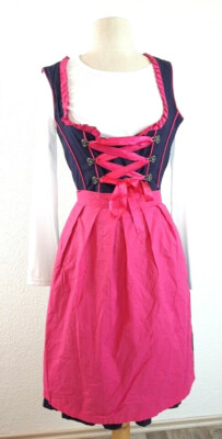 2-teiliges Dirndl Damen Set Midi - Blau/Rosa/Grün Für Oktoberfest & Feste