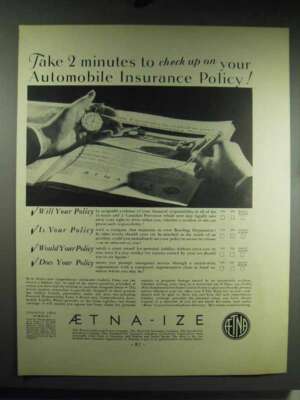 1931 Aetna Automobile Insurance Ad - Take 2 Minutes