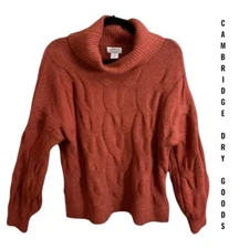 Cambridge Dry Goods Burnt Orange Cable Knit Cowl Neck Sweater Womens SZ XL