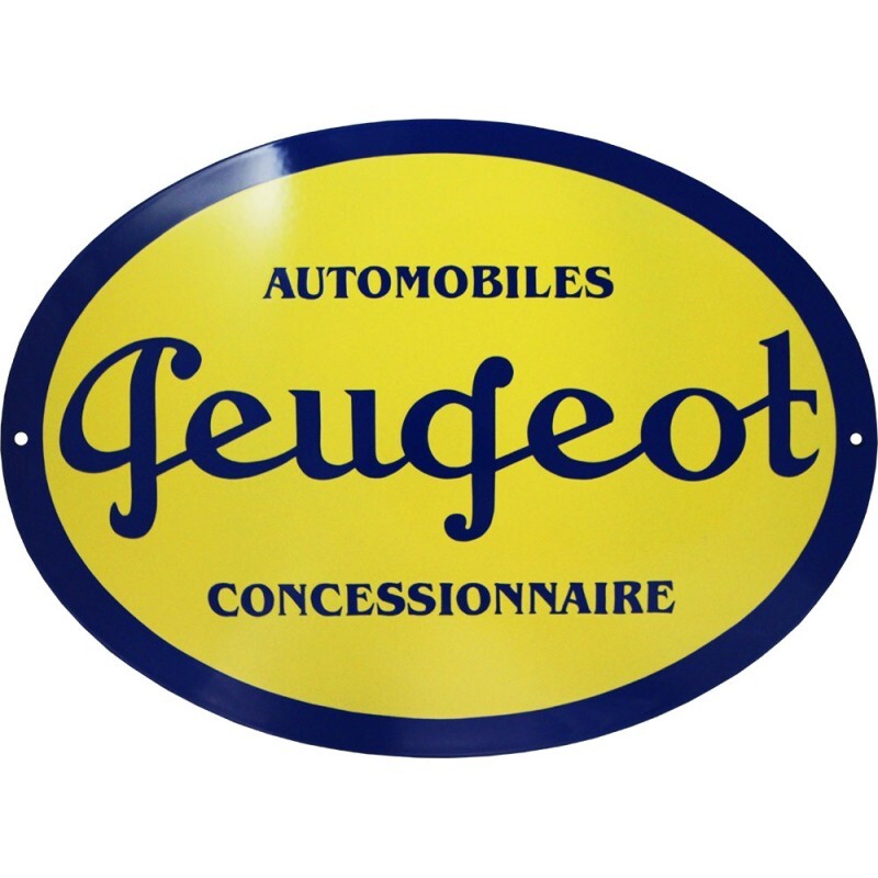 Plaque émaillée Peugeot Concessionnaire en acier bombé et émail véritable