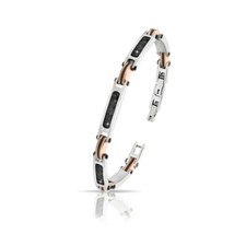 Bracciale Uomo in Acciaio 316L con finiture rosè e fibra di carbonio