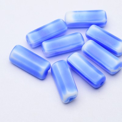 Vintage German Beads Hexagon Tube 16x8mm Marble Blue 8pcs 10235003