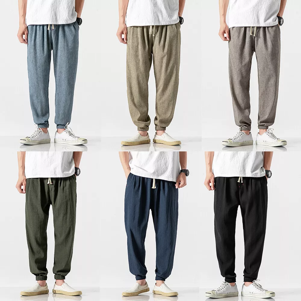 Pantalones Verano Linterna Anchos Hombre Chándal Harén Bolsillos Sólido <