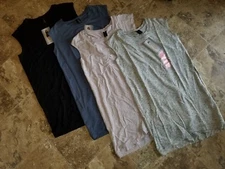 New Womens Active Life Tunic Cap Sleeve Dress Sweatshirt Black Gray Pink Blue