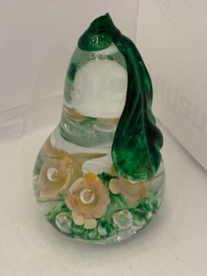 Art Glas Glaskunst Briefbeschwerer Blumen Blüten Gibson 1988 13 cm Birnenform