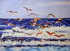 "Seagulls" #293 - Original Expressive Oil Painting by Julia Lu  18"x24"